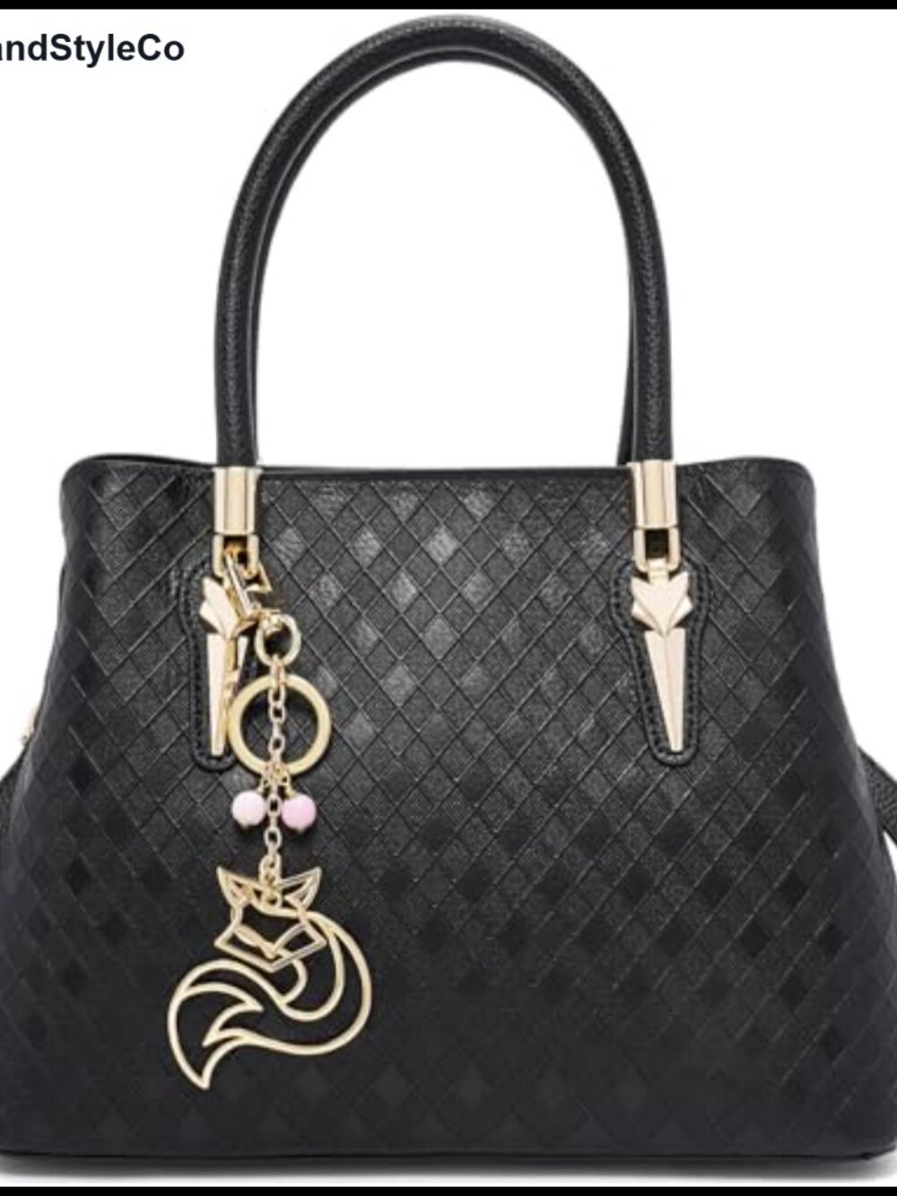 Genuine Leather Satchel Handbag Top Handle Geometric Embossed